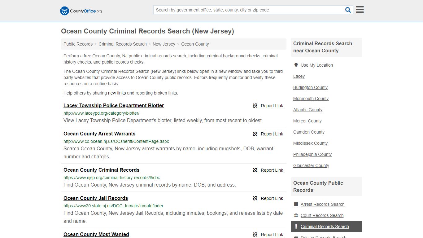 Criminal Records Search - Ocean County, NJ (Arrests, Jails & Most ...